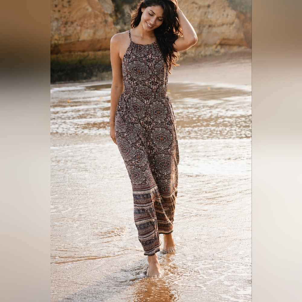 ATHLETA Island Life Maxi Dress Woven Printed Iron Blue Medium
